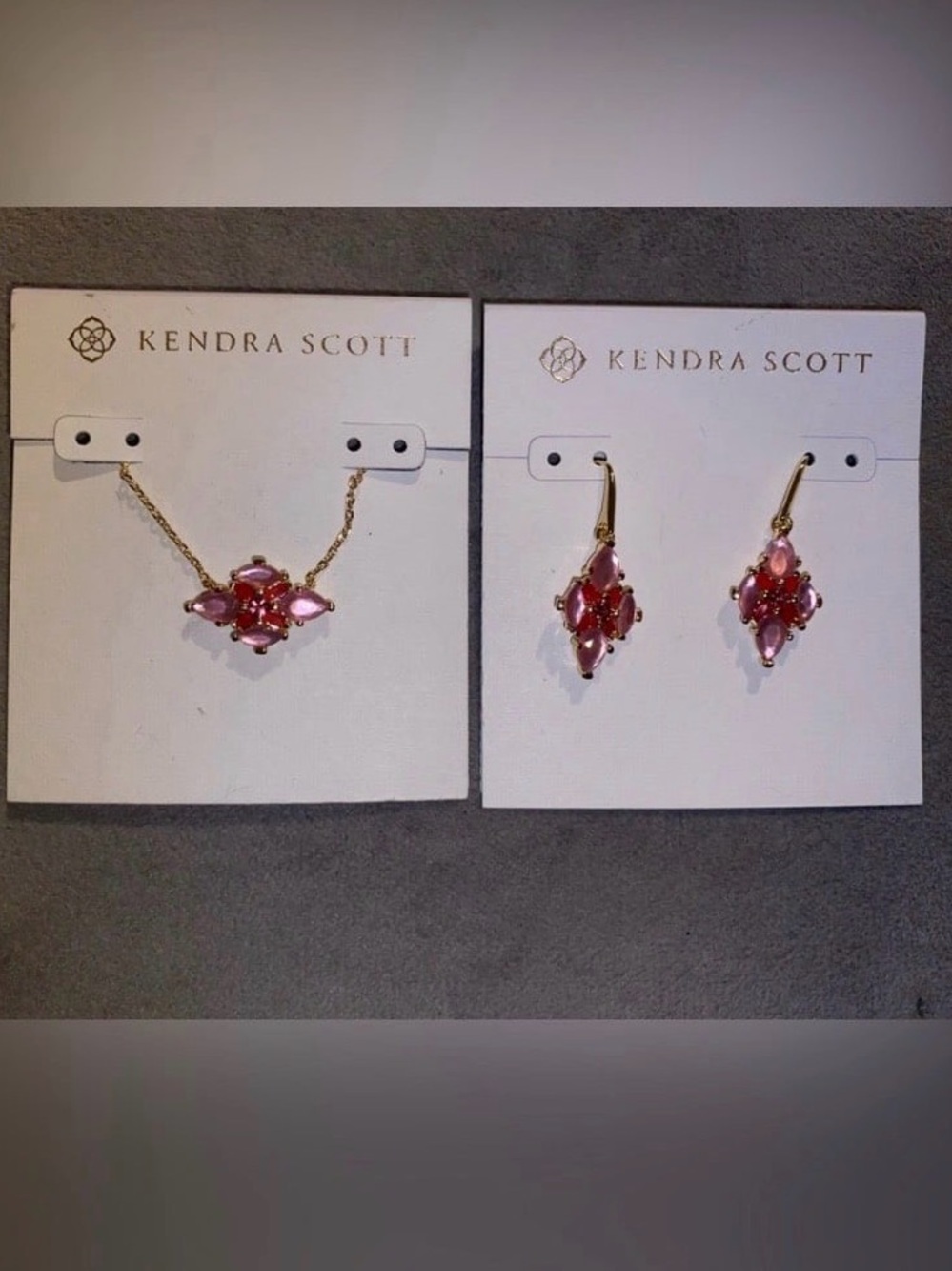 BNWT Kendra Scott Gold Abbie Crystal Necklace & Earrings in Pink Mix Set $180
